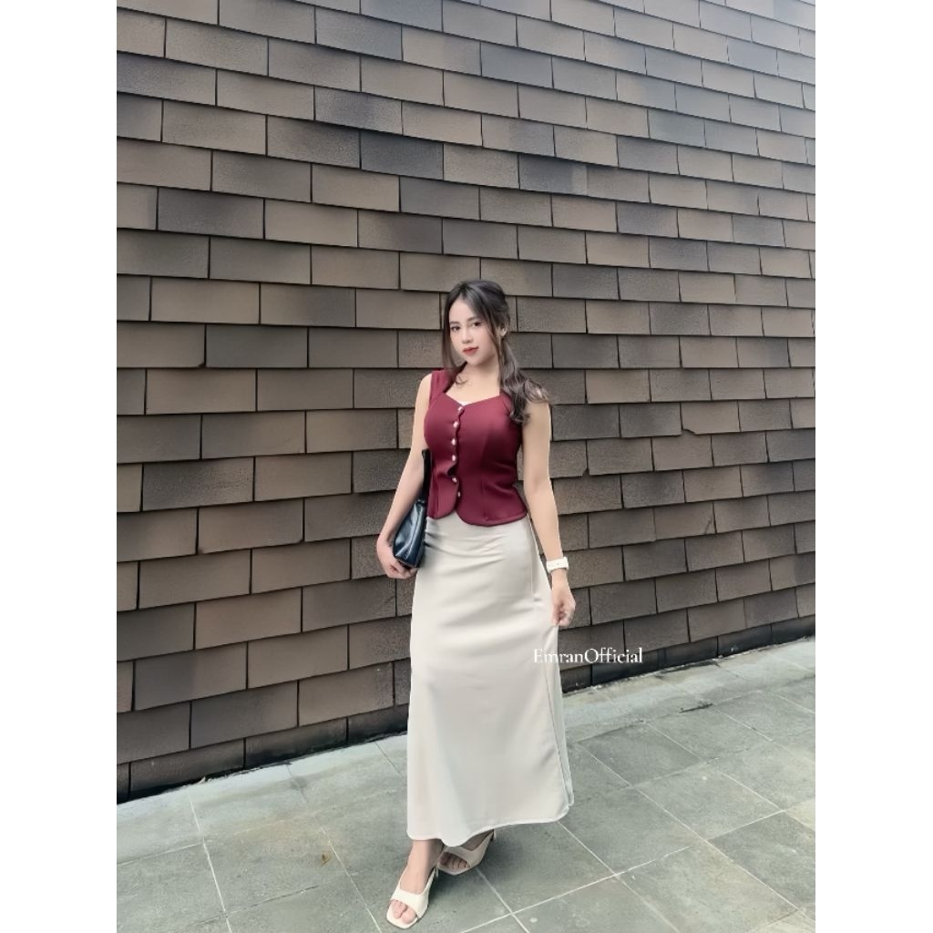 EL - Ellen Skirt Scuba Premium - Rok A Line Midi Maxi Rok kerja Wanita Panjang Korean Formal