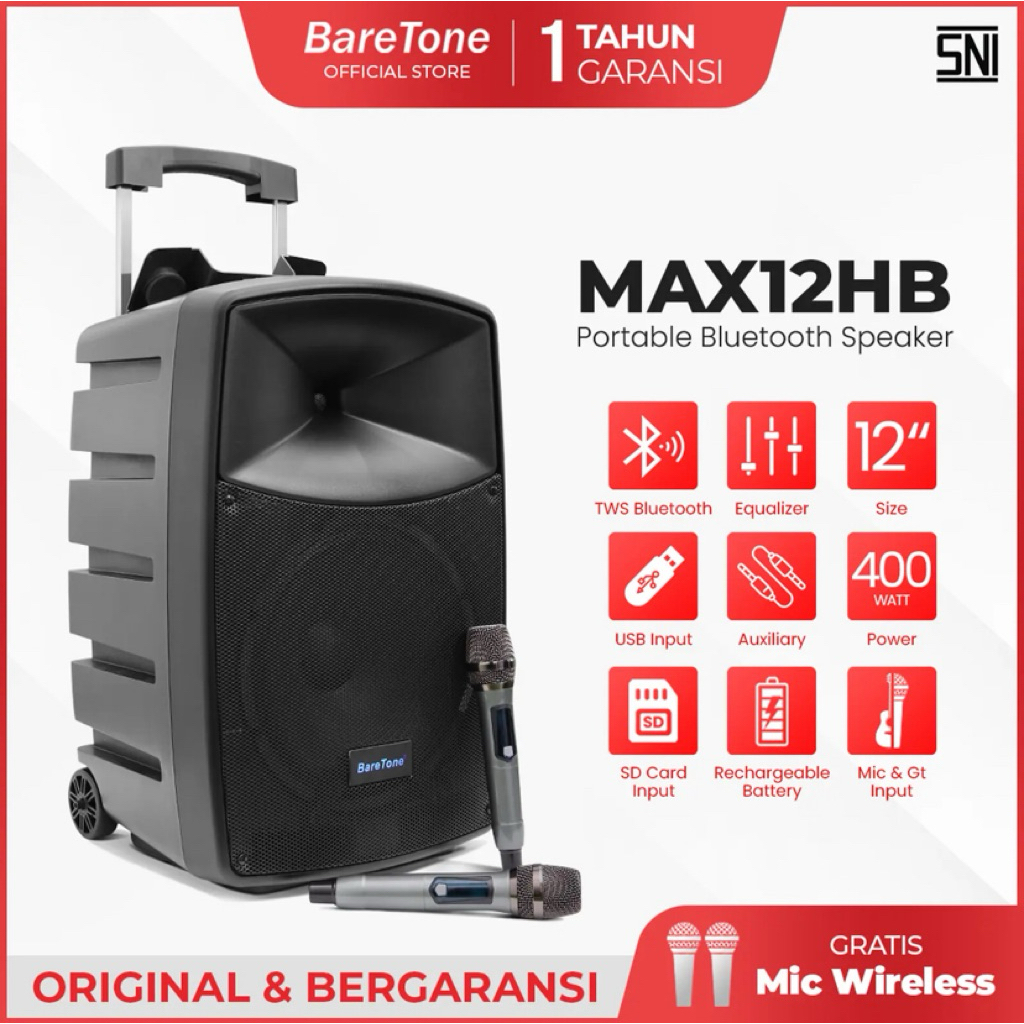 Speaker Aktif Portable Baretone MAX12HB 12 Inch Original Baretone