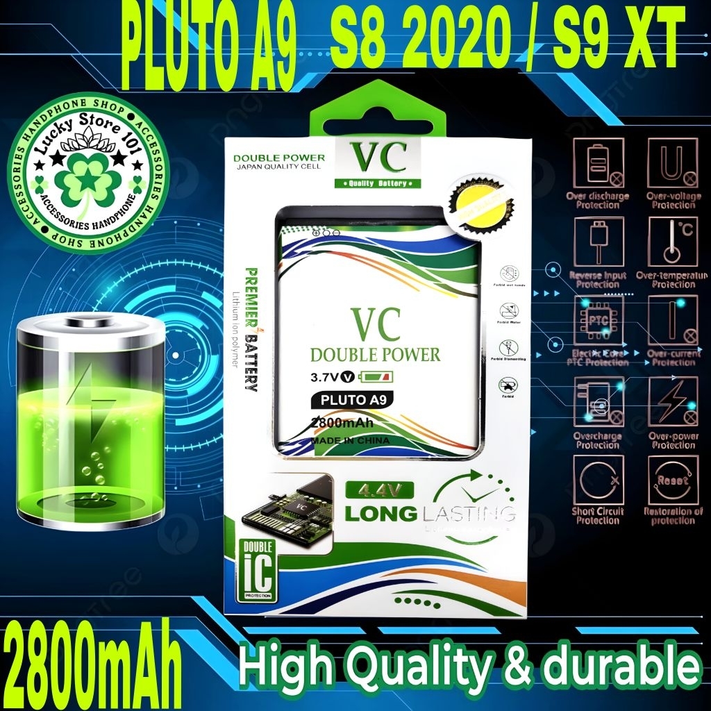 BATERAI VC DOUBLE POWER BATRE S9 VC ORIGINAL MAXTRON PLUTO A9 Panjang 8.8mm Lebar 6mm konektor kiri 