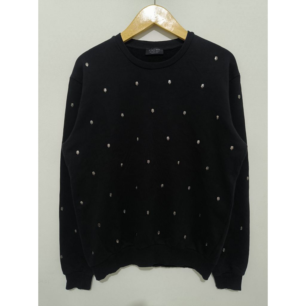 Sweater Crewneck Zara Man Art Full Skull Logo size L