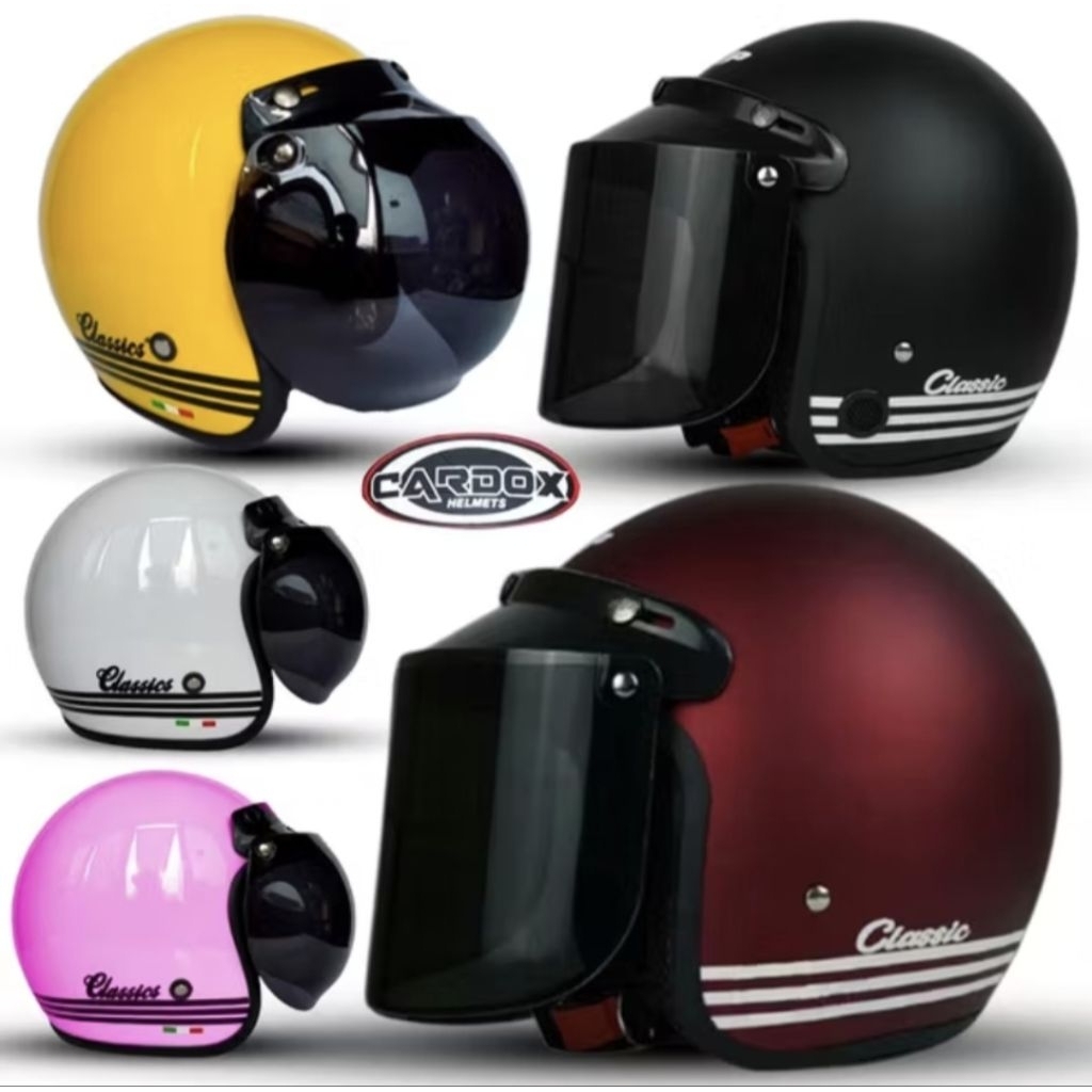 HELM BOGO POLOS CLASSIC DEWASA KACA DATAR/ KACA CEMBUNG HITAM BENING UNTUK PRIA DAN WANITA DEWASA FR
