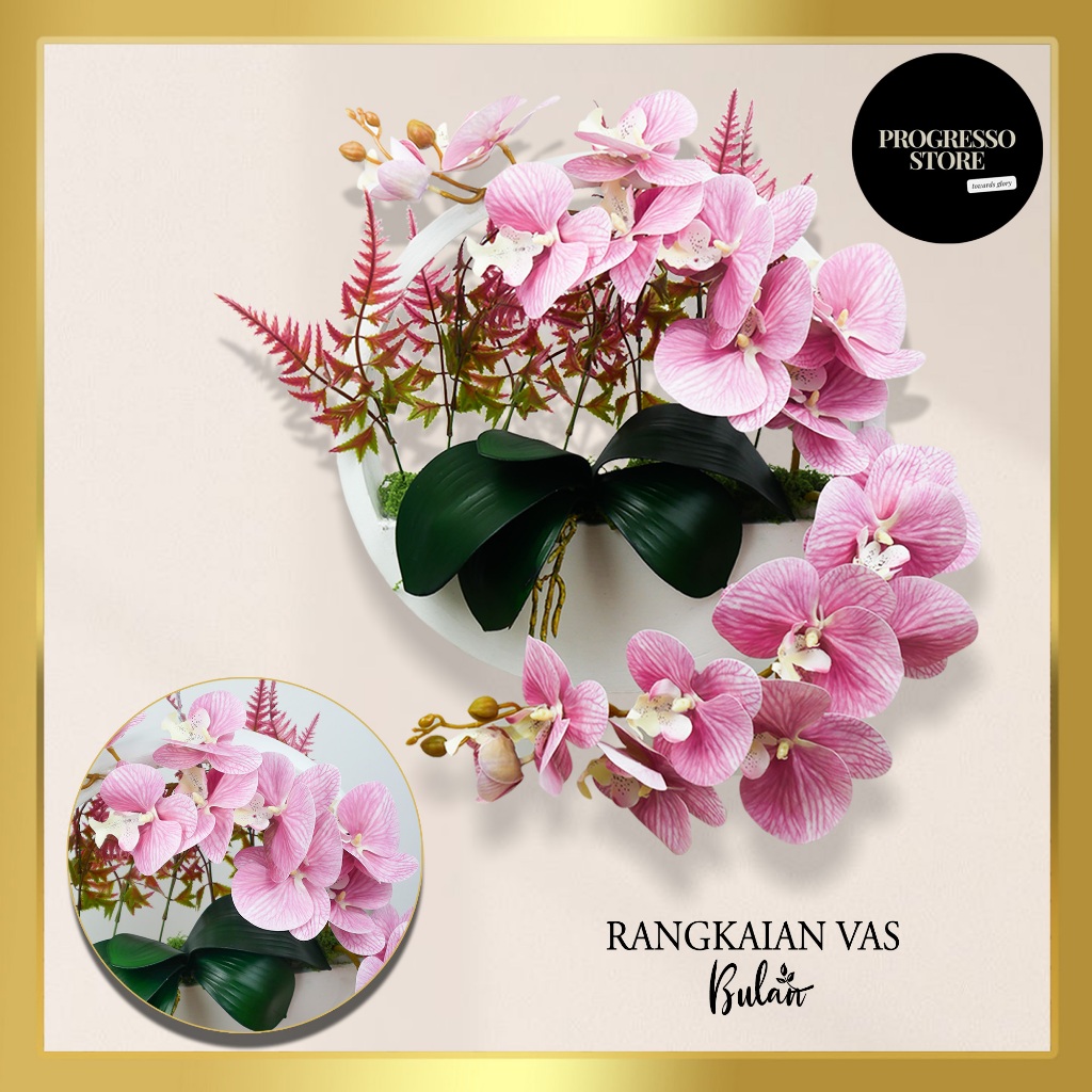 Rangkaian Anggrek Latex Vas Dekorasi Meja Elegan Premium Bunga Anggrek Latex Vas Ring Putih Bunga