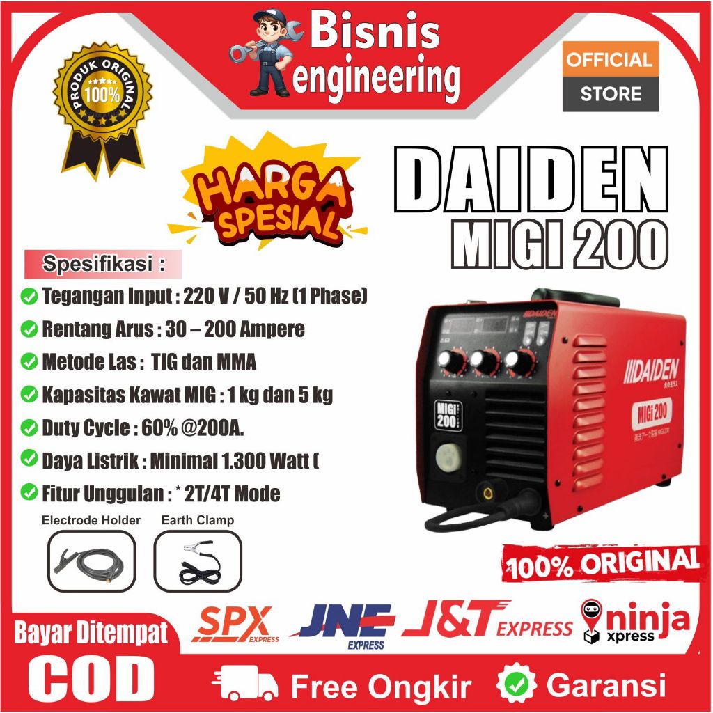 Mesin Las Daiden MIGi 200 Travo Las MIG MAG MMA TIG 3 in 1 Gasless Flux Core