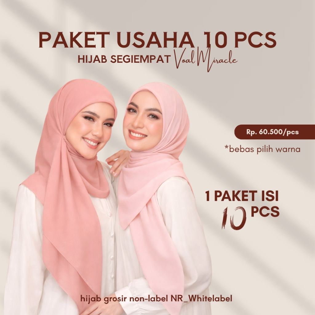 PAKET USAHA RESELLER & DROPSHIP | Hijab Segiempat Voal Miracle 10pcs Grosir | bebas pilih warna