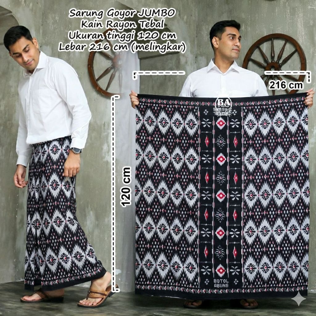Sarung Batik Pria Dewasa Jumbo Rayon Goyor Hitam