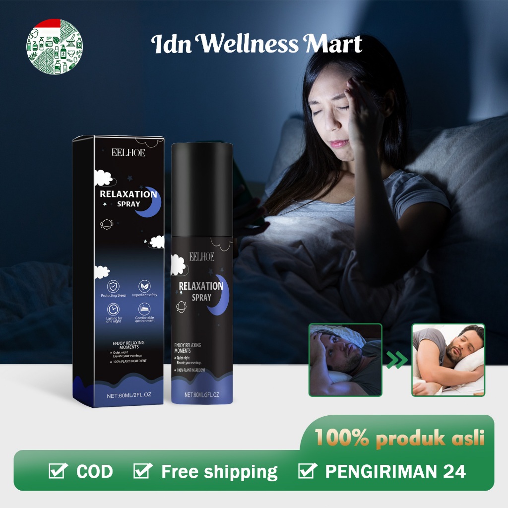 EELHOE Deep Sleep Pillow Spray 60ml Tidur Nyenyak, Atasi Insomnia Lavender Chamomile Semprotan Tidur