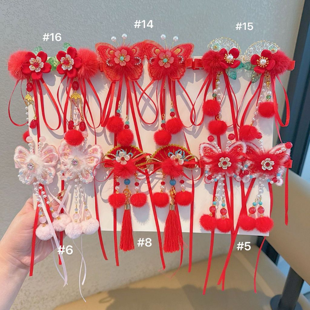 Pita jepit cny merah/aksesoris jepit anak