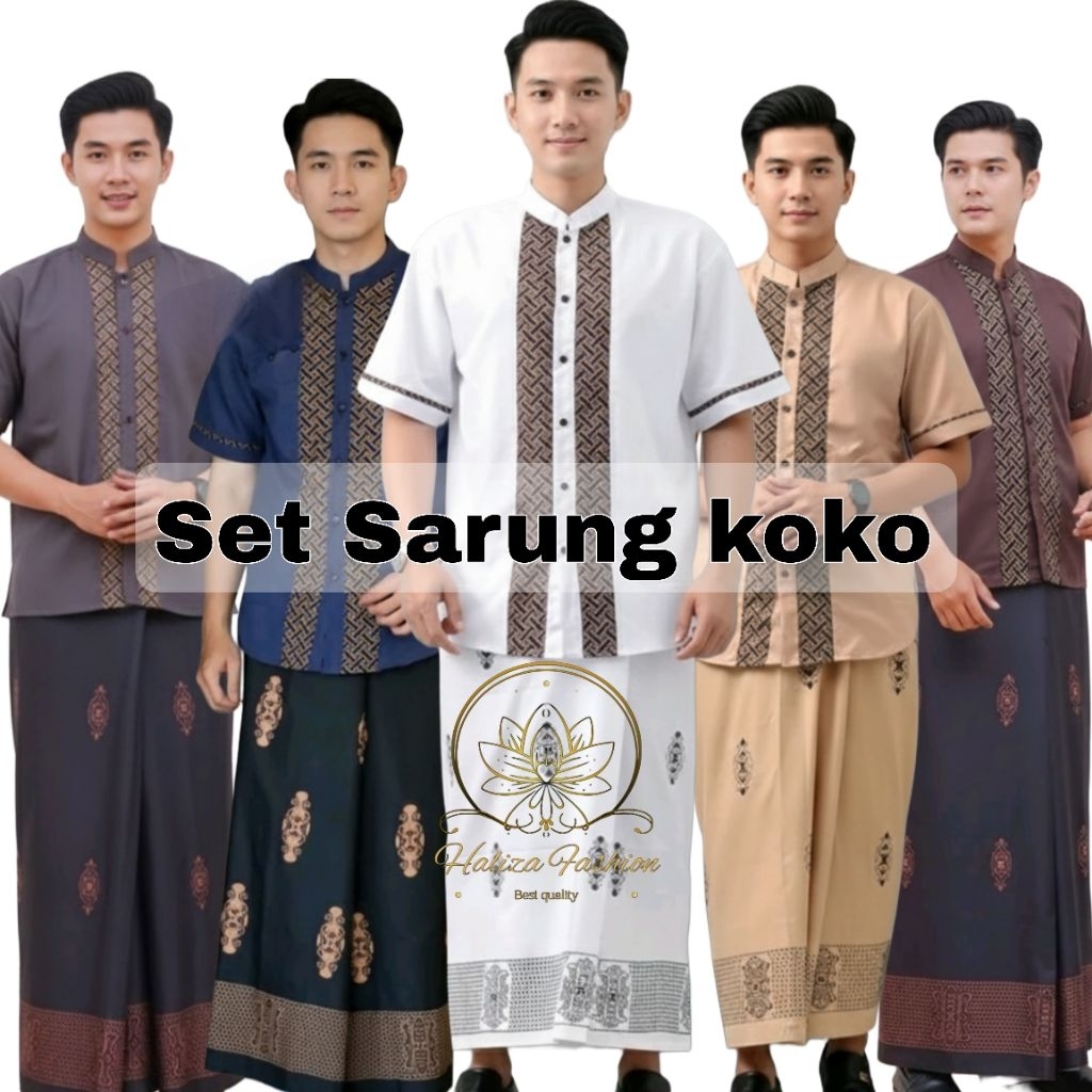 SET SARKO Dewasa Baju Koko Lengan Pendek dan Sarung motif Sarwon Baju Koko Terbaru