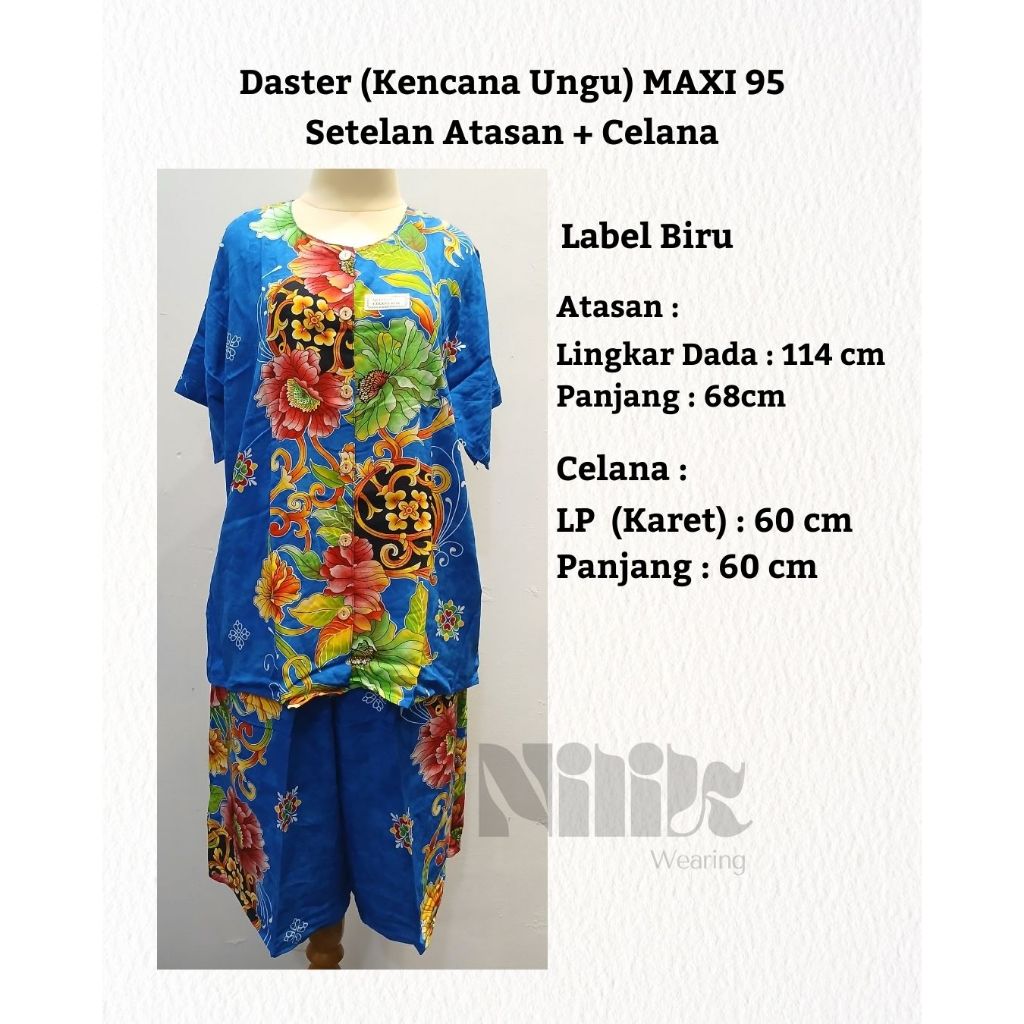 Daster Kencana Ungu MAXI 95 Setelan Atasan dan Bawahan (Label Biru)