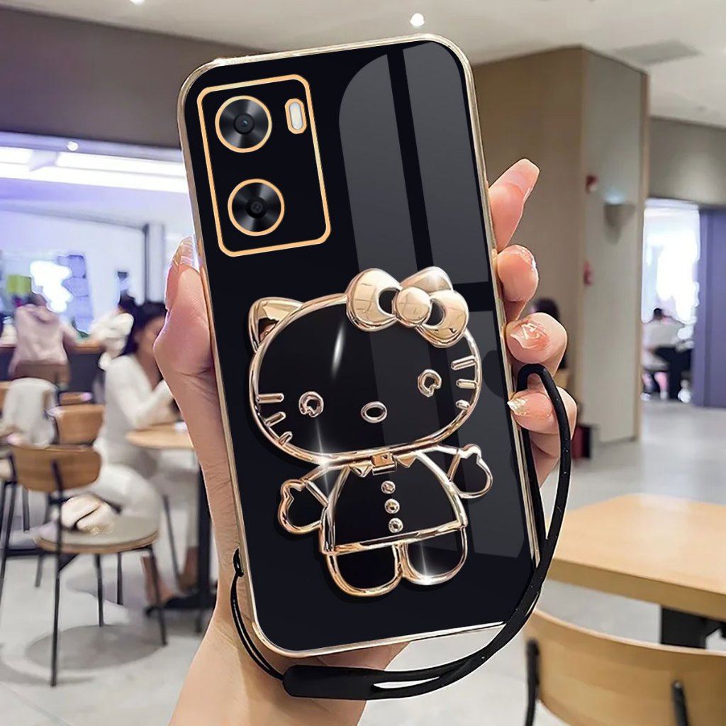 Casing Oppo A77s Case Stand Holder Mirror Plating Luxury