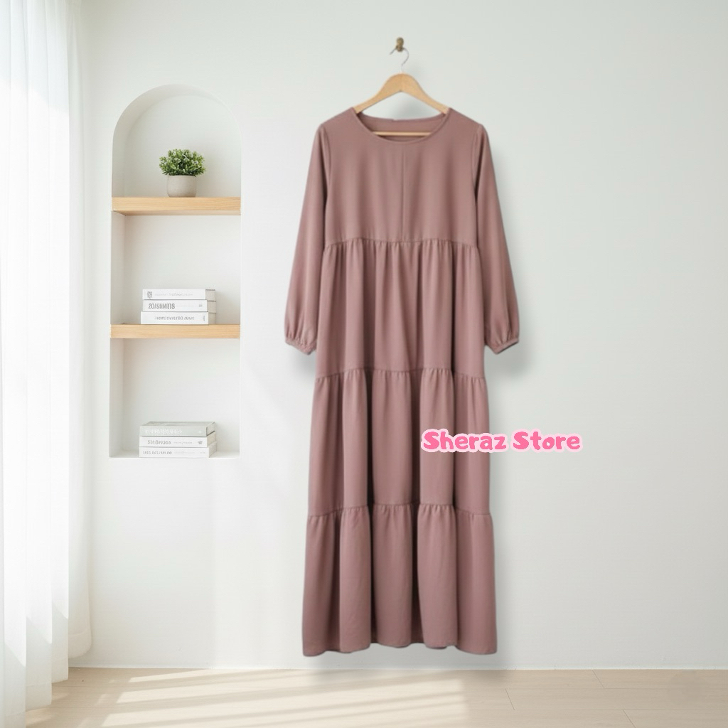 Delvina S M L XL XXL XXXL 5L Gamis Dress Susun Rempel Polos Wanita Remaja Jumbo Ld 140 130 120 Putih