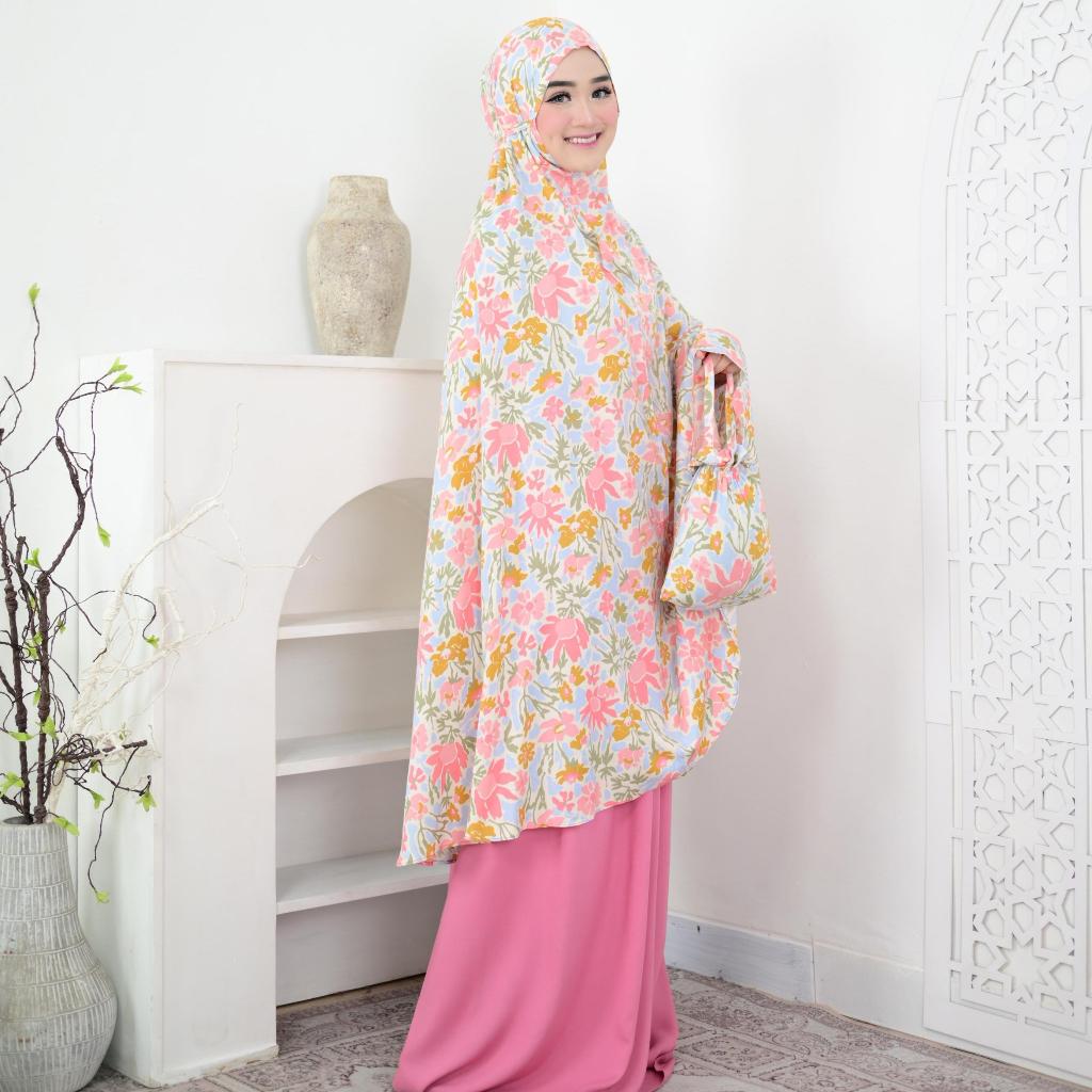 Bysheila Mukenah Rayon Viscose Jumbo Dewasa Premium Motif Bunga Bahan Lembut Nyaman Desain Jumbo All