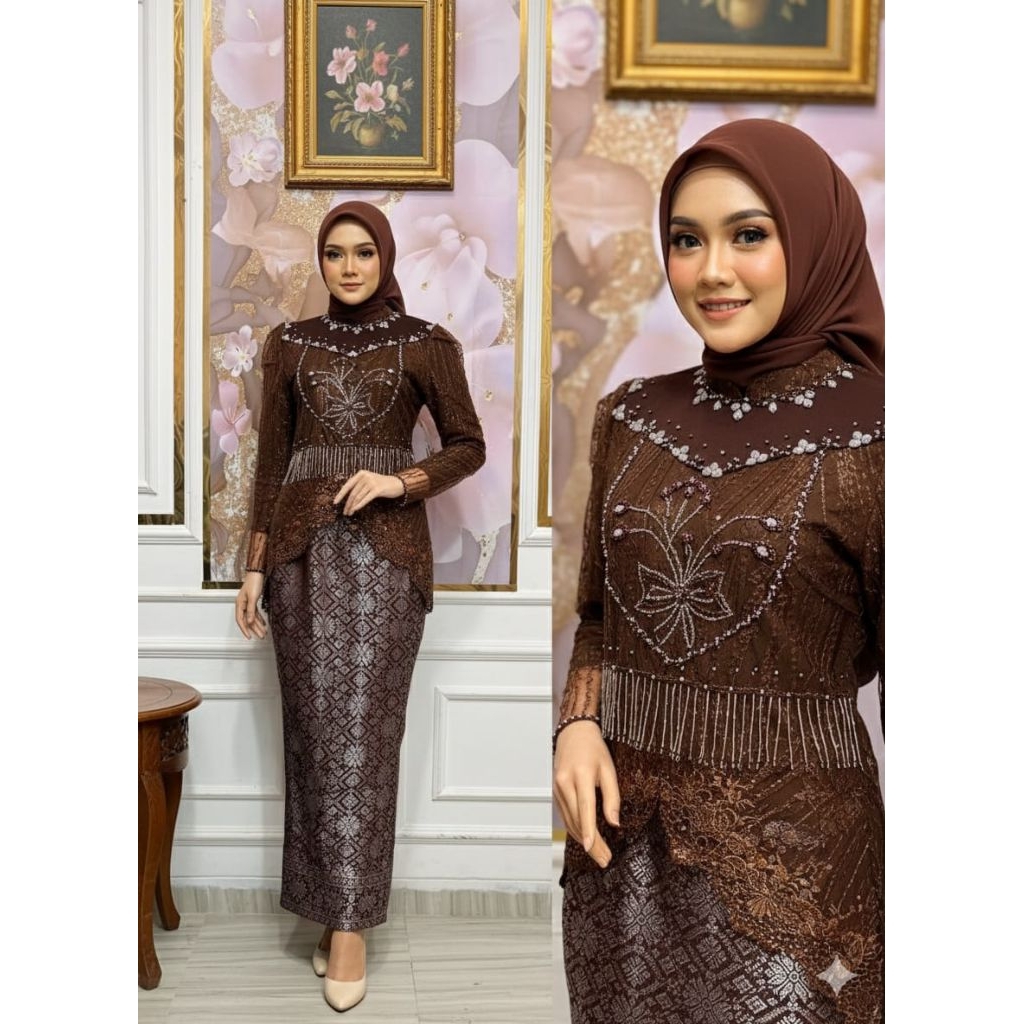 FREE HIJAB kebaya modern full payet/kebaya bahan premium/kebaya payet pita dada model elegan untuk l