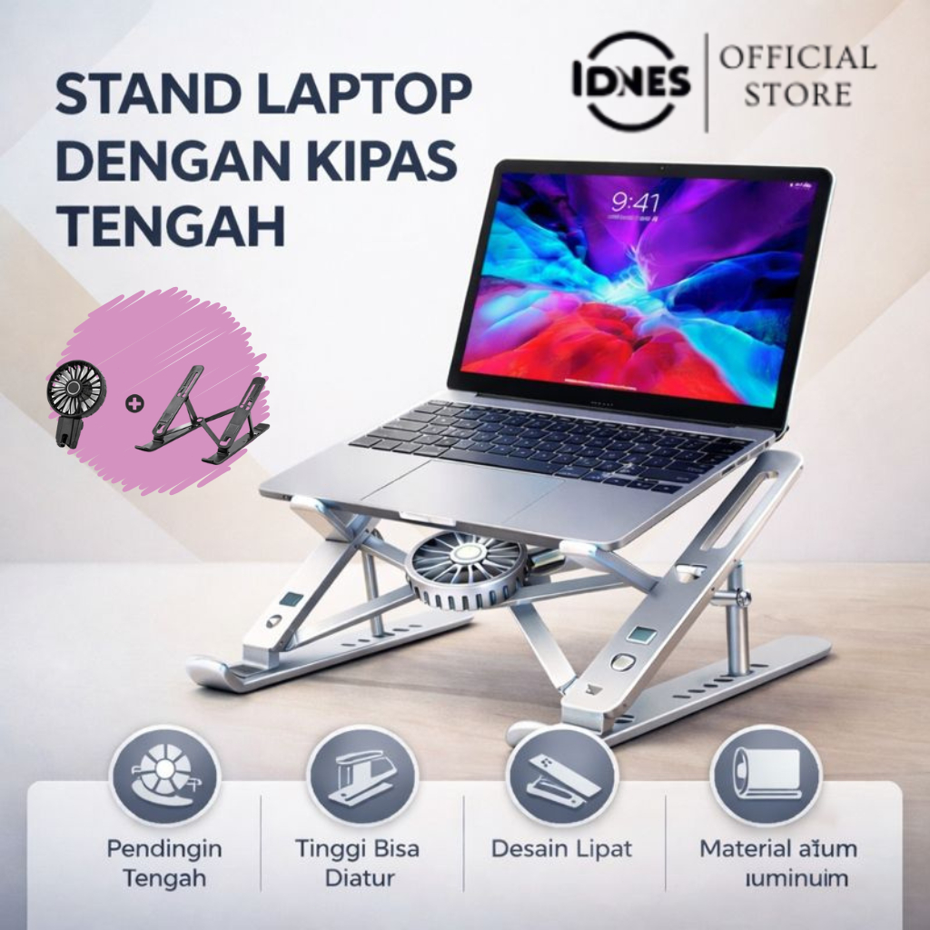 Cooling Pad Laptop Kipas Pendingin Laptop Portable Silent Lipat Laptop Holder Notebook Adjustable An
