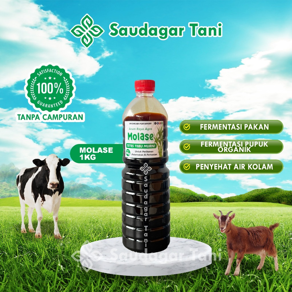 Saudagar - Molase Murni 100% Kemas 1kg - Tetes Tebu Tanpa Campuran Air - Pakan Ternak, Perikanan & F