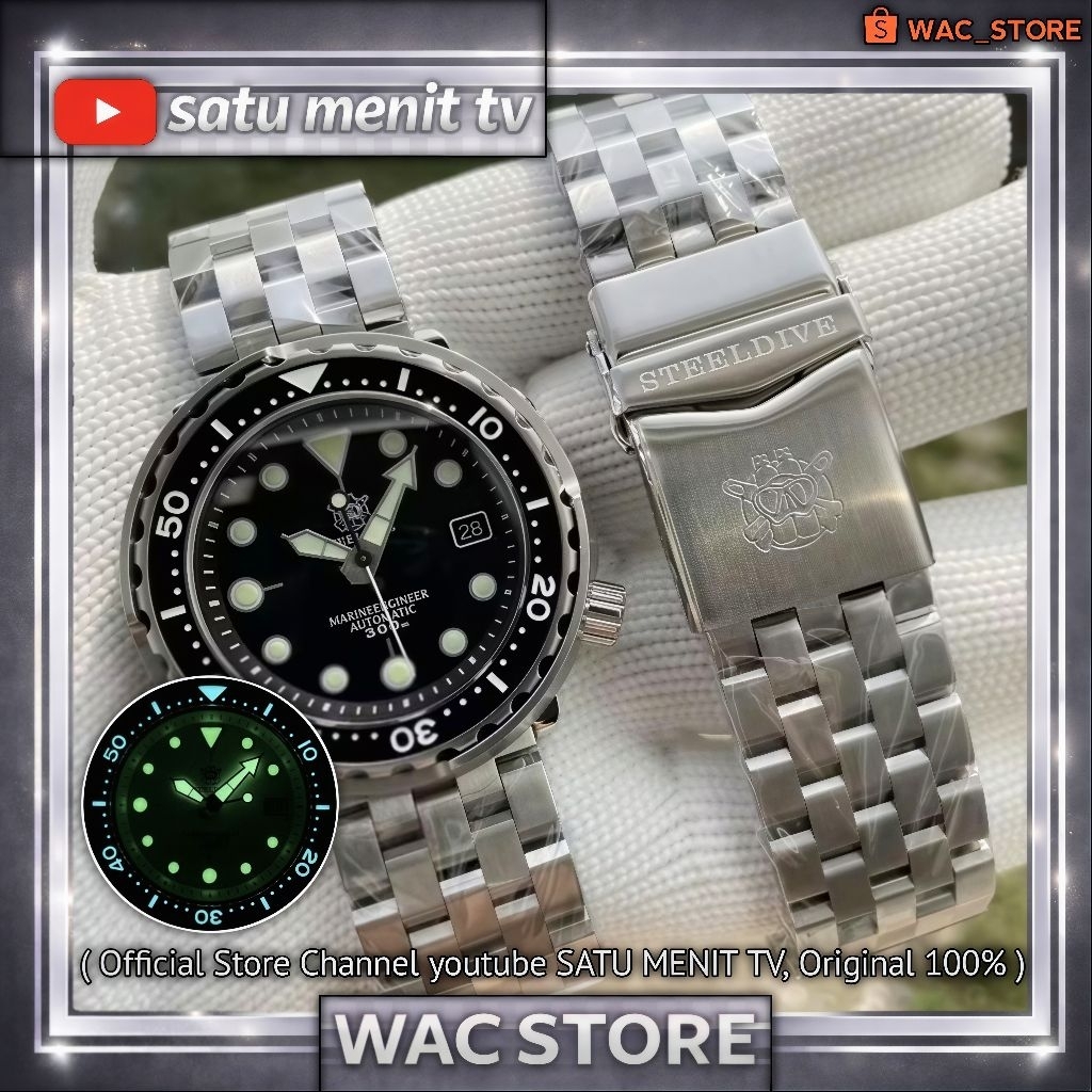STEELDIVE TUNA BLACK SPESIAL AUTOMATIC SEIKO NH35 A SAFIR DOME GLASS + AR COATING LUMINOUS