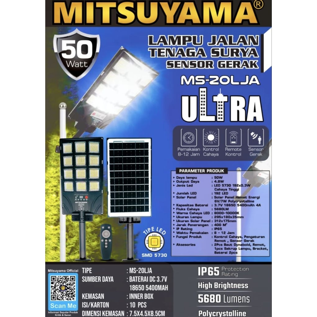 Lampu jalan tenaga surya sensor gerak 50 watt
