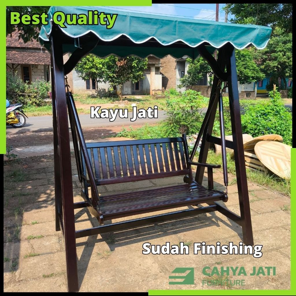 Kursi Ayunan Kayu jati Gantung kanopi Teras Outdoor Model Minimalis Produk Asli Jepara