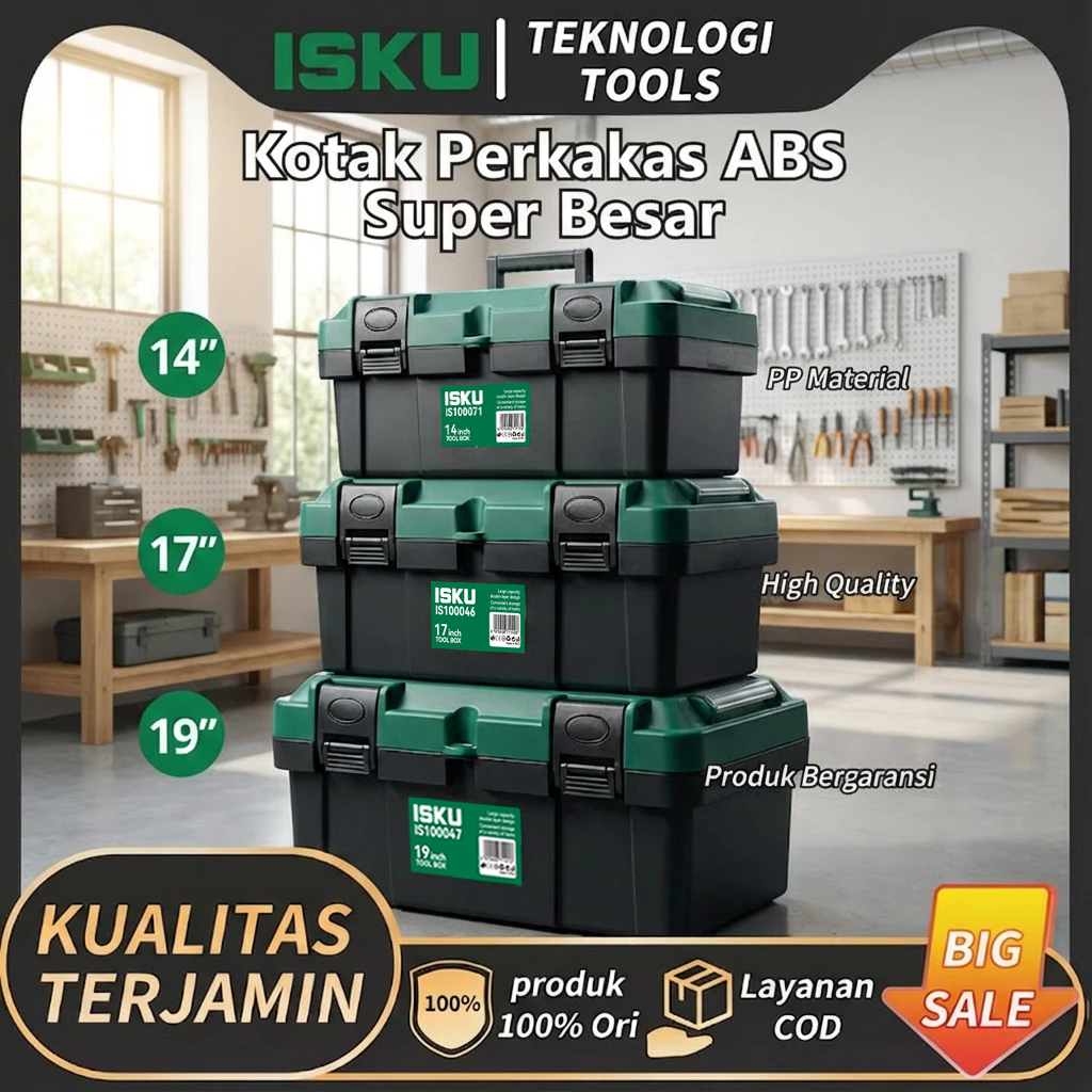 Isku Tool Box Besar 14/17/19Inch Bahan Pp Toolbox/kotak perkakas tool box/kotak tempat alat bengkel