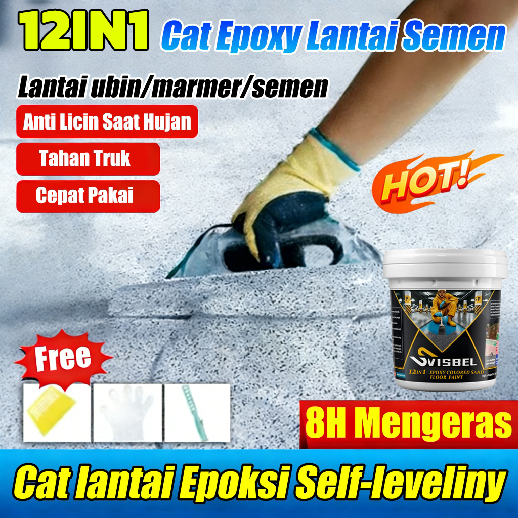*Alat gratis* Cat lantai 12 dalam 1 Cat Epoxy Lantai Semen 1KG Otomatis leveling Tahan Air Antilemba