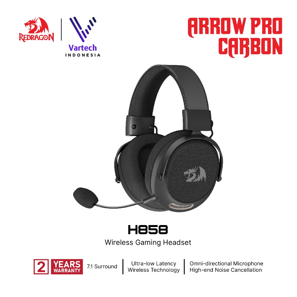 Headset Redragon Original - Redragon ARROW PRO CARBON H858 3-Mode Wireless Gaming Headset 7.1 Surrou