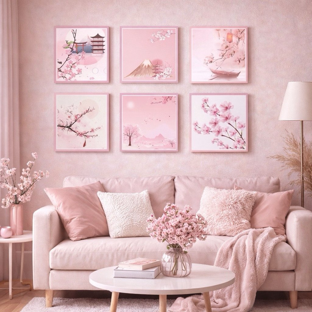 Hiasan Dinding Poster Kayu Pajangan Walldecor Pinky Bunga Sakura Blossom Dekorasi Kamar Cafe Shabby