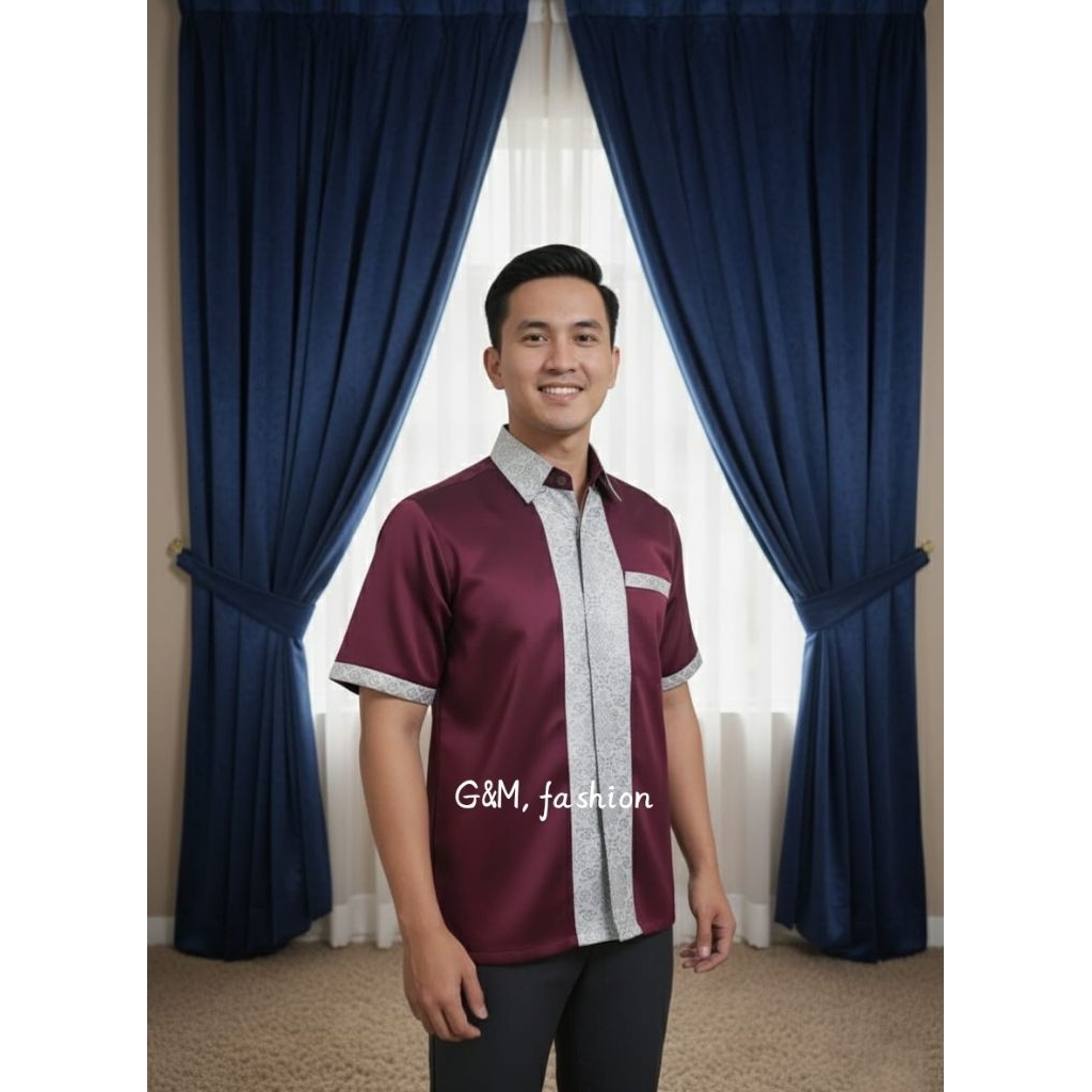 KEMEJA, pria,pormal satin Lis songket,/kemeja kondangan, kemeja seragam keluarga