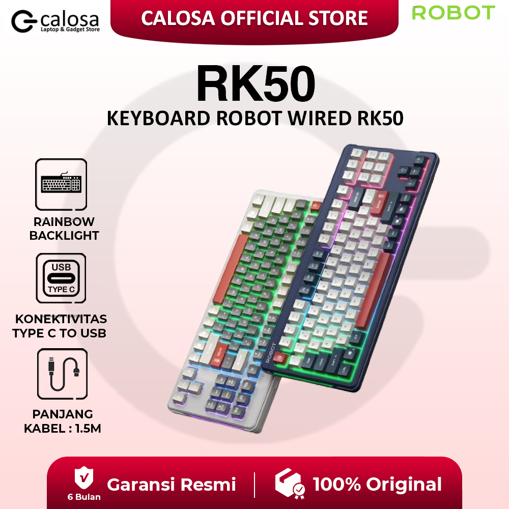 ROBOT Wired Keyboard Kabel Rainbow Backlight Type-C 89 Tombol Kompak Lembut Senyap Ergonomic Design 