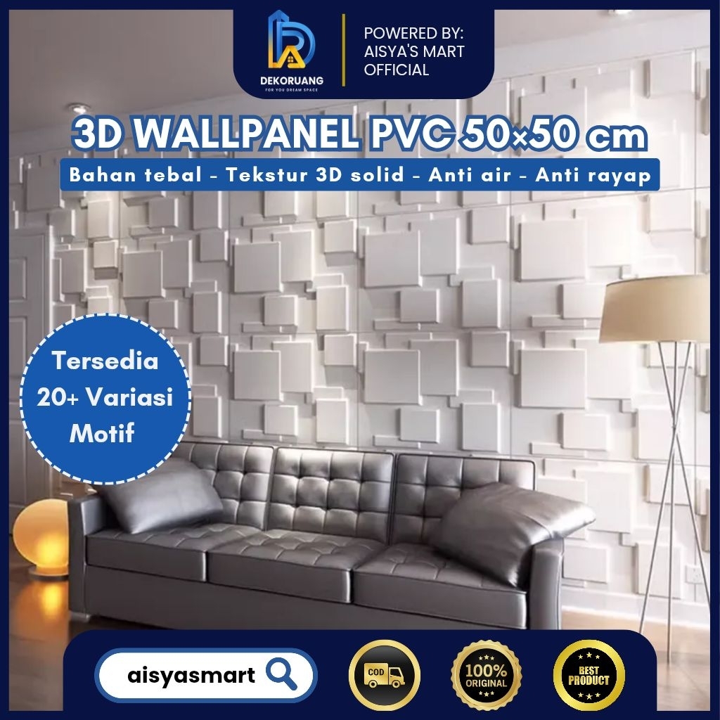 3D Wallpanel Dinding PVC 50x50 cm Solid Wallpaper Dinding Dekorasi Premium Wall Panel Estetik Klinik