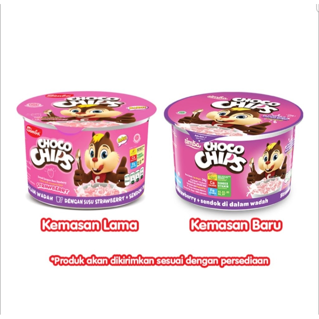Simba Choco Chips Sereal Cup Susu Strawberry 34 g