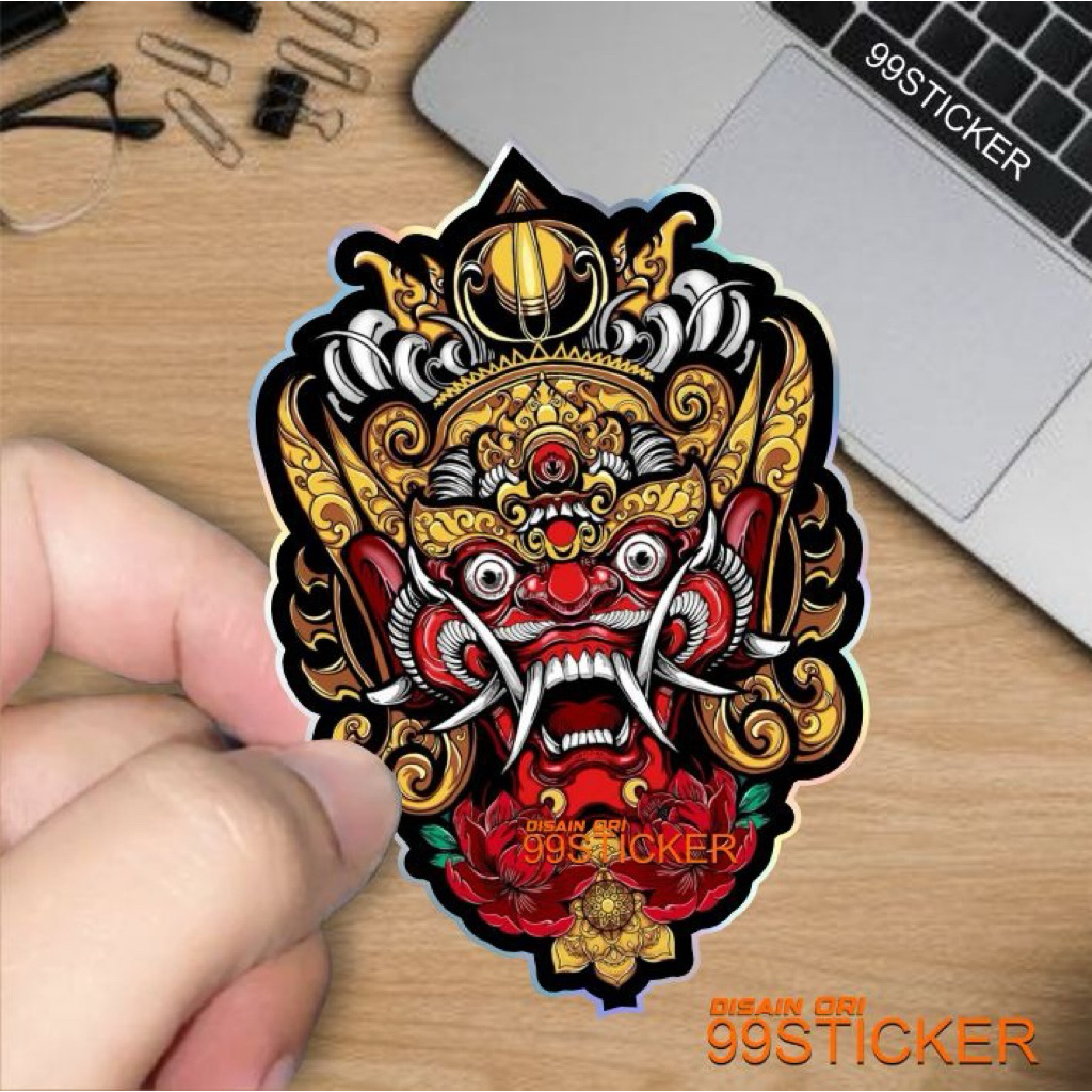 SR10, stiker testur timbul, barong sini vector, seniman bocah, barong Bali, barong, putih, hologram,