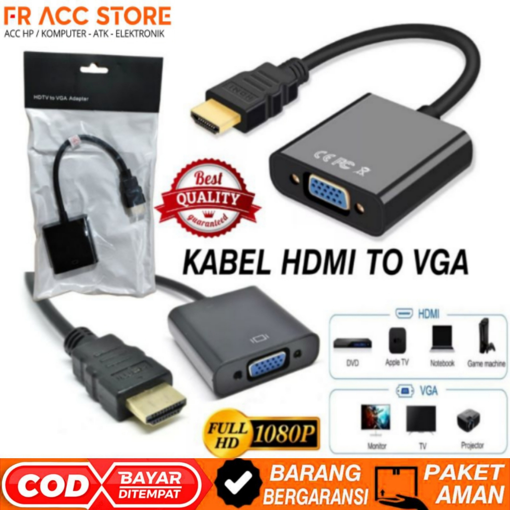 Kabel Hdmi To Vga Konektor HDMI TO VGA Sambungan HDMI TO VGA HD 1080p