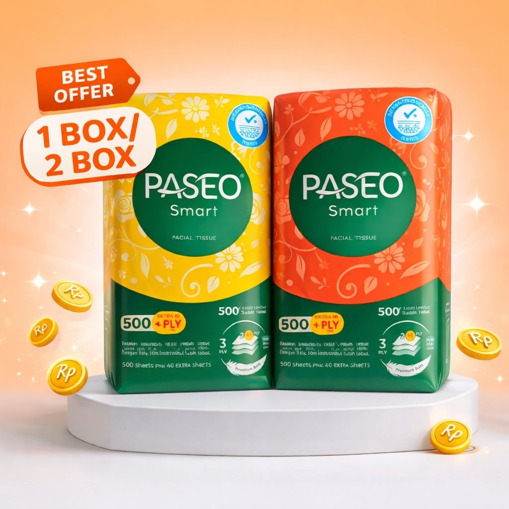 PASEO Smart Facial Tissue 500+40 Lembar – 3 Ply | 1 Box / 2 Box | Lembut & Tebal