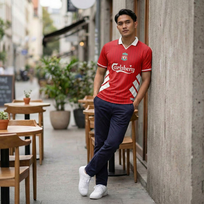 Polo Jersey Retro Fantasy Supporter Version Casual Pria Merah Putih Liverpool