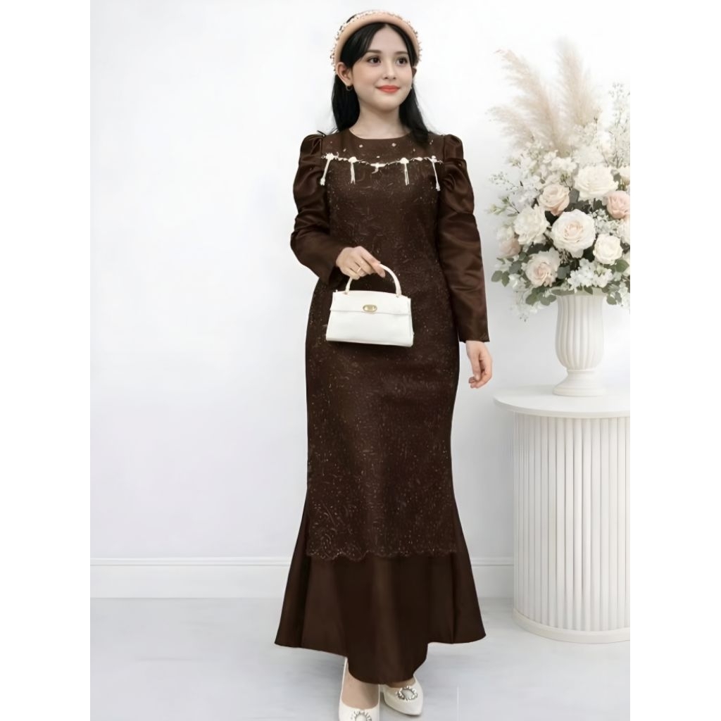 Gamis Anak Perempuan Modern | Dress Anak Cantik Brokat Satin Pesta Lebaran Nindy Gamis Melayu Anak U