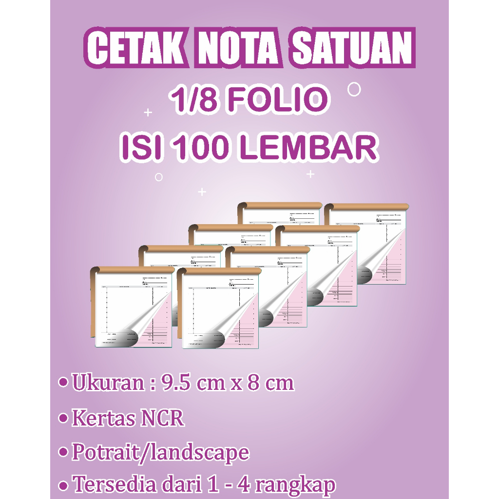 Nota Custom Satuan /  Nota Laundry / Nota Olshop 1/8 Folio Full Color