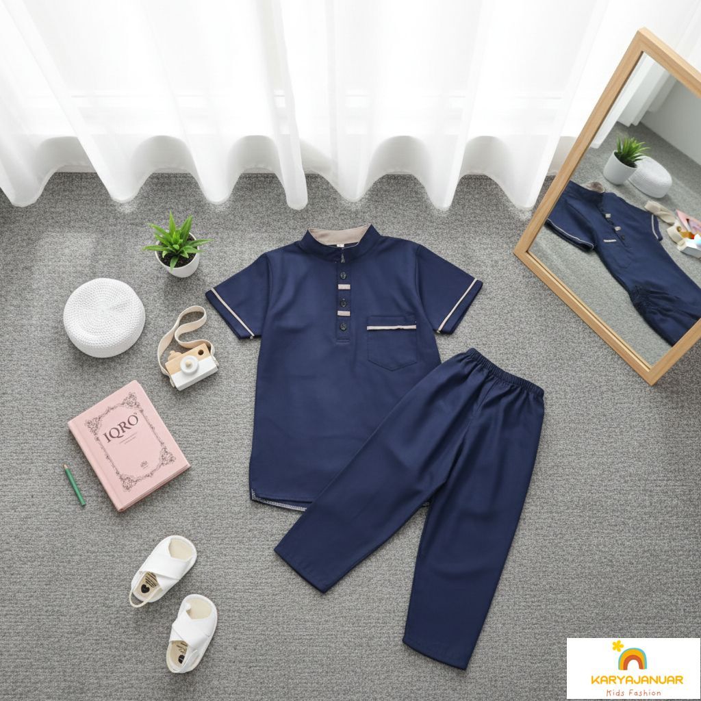 Setelan Baju Koko Anak Laki-Laki 2 - 11 Tahun | Baju Muslim Anak Modern + Celana Panjang | Nyaman & 