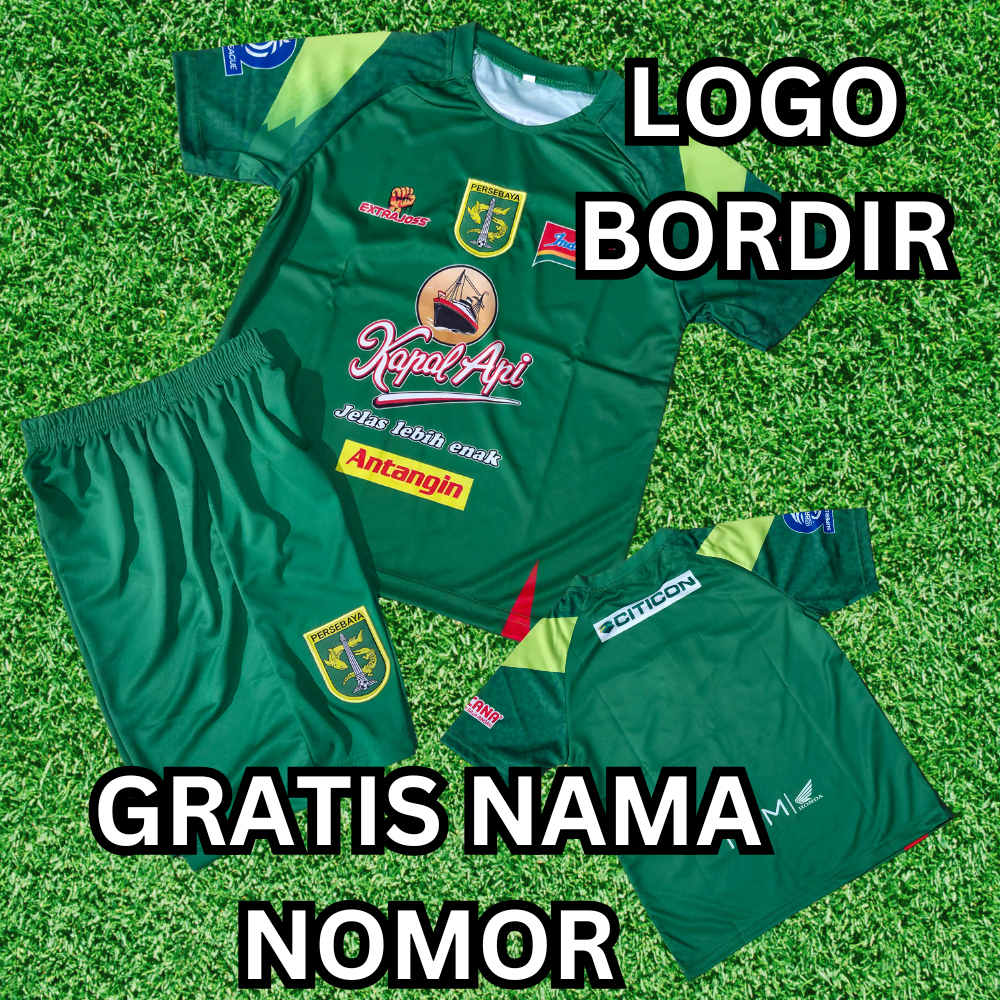 gratis custom nama nomor  jersey bola persebaya surabaya hitam auri sport usia 7-15thn