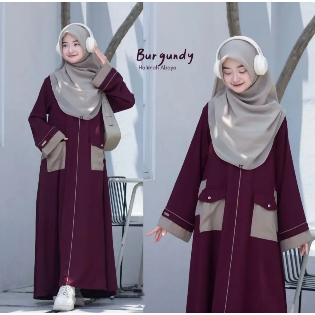 Halimah Abaya Turkey Seal Brown - Gaun Abaya Wanita Modern dengan Desain Pocket Dan Warna Coklat Ele
