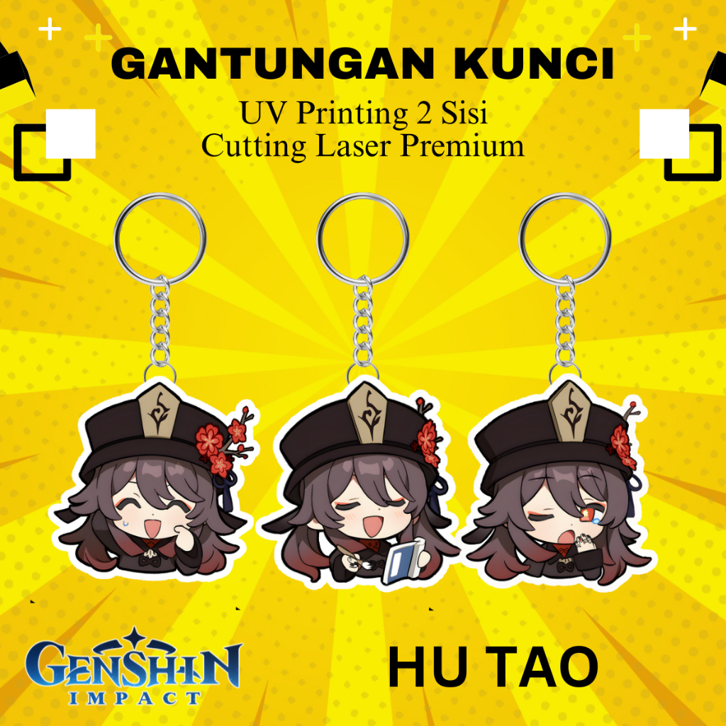 Gantungan Kunci Genshin Impact Hutao | Ganci Akrilik UV 2 Sisi Cutting Laser Premium | Keychain Merc