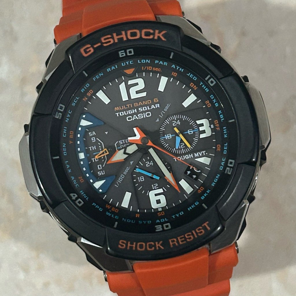 Casio G-Shock GW-3000M-4AER Gravitymaster Black Analog Dial Orange Resin Strap Tough Solar