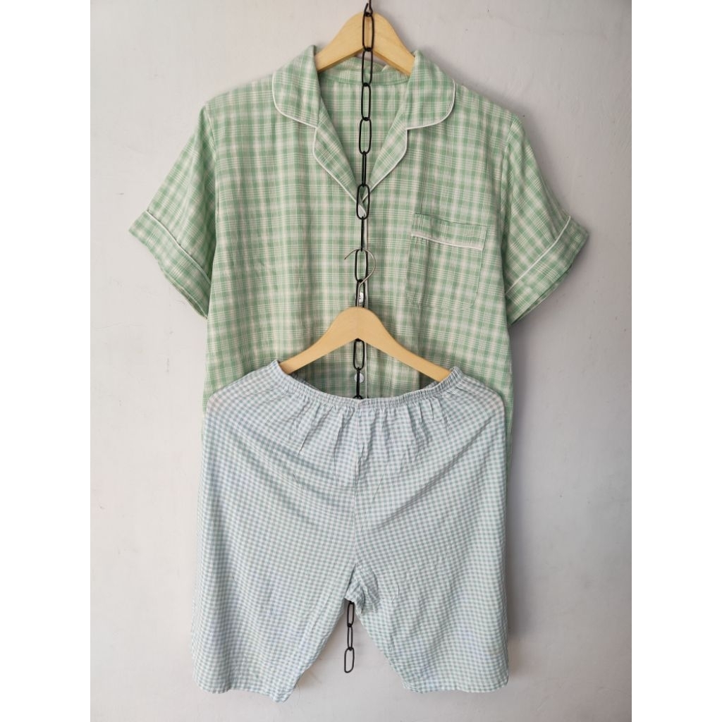 PL Set Piyama Nurbaya Pendek Motif Kotak-Kotak