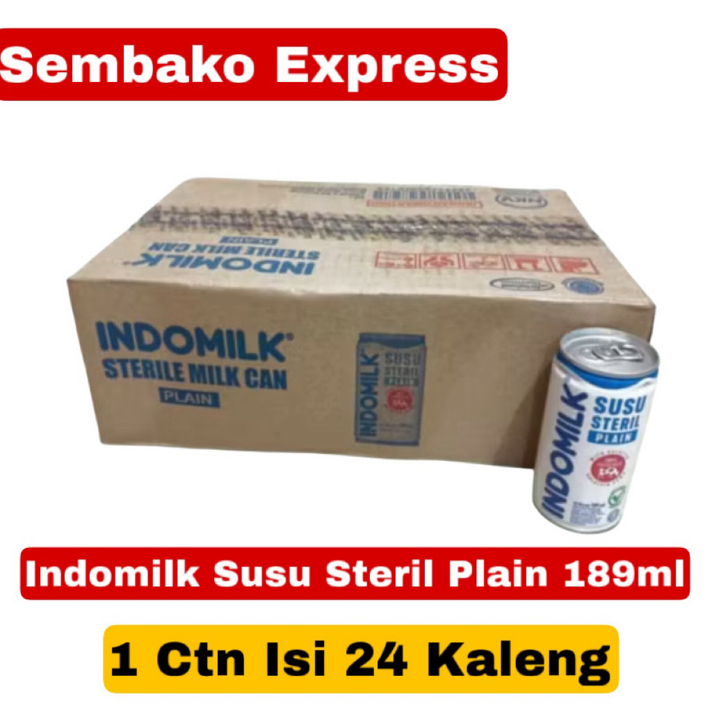 Indomilk Susu Steril Plain 189ml - 1 Dus Isi 24 Kaleng - Susu Steril Asli