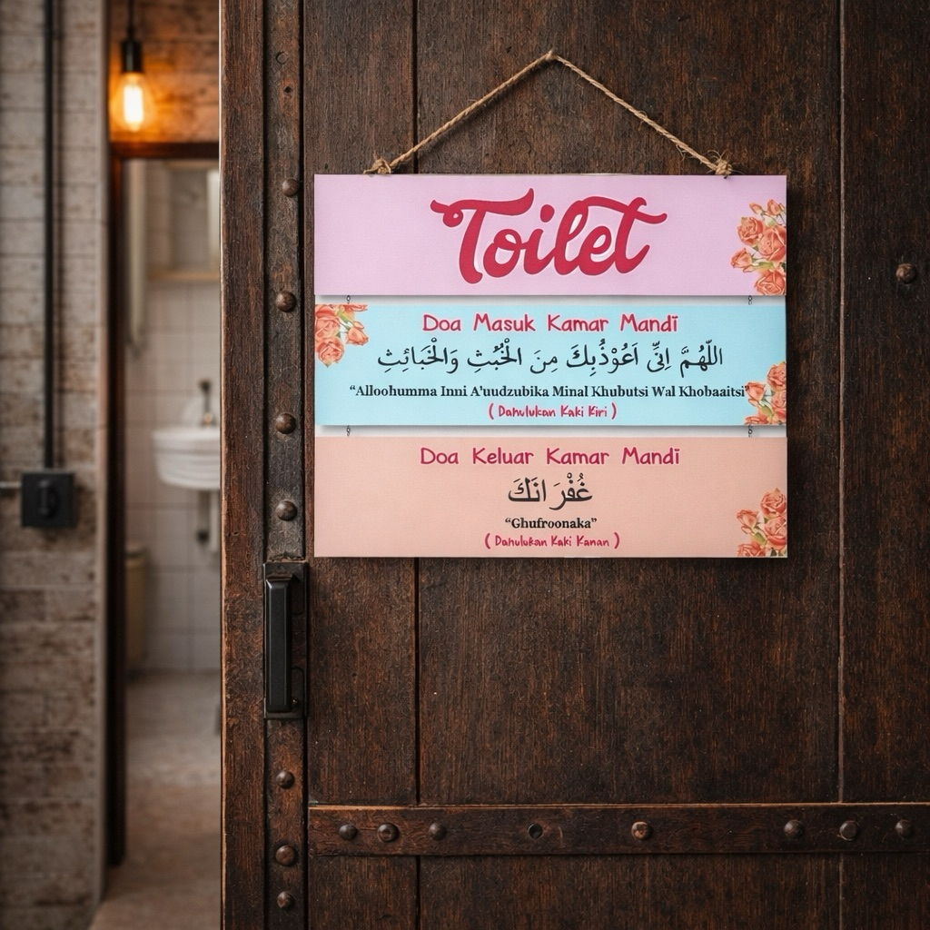 Hiasan Pajangan Dinding walldecor Poster Kayu Toilet Susun Doa Keluar Masuk Kamar Mandi Shabby Chic