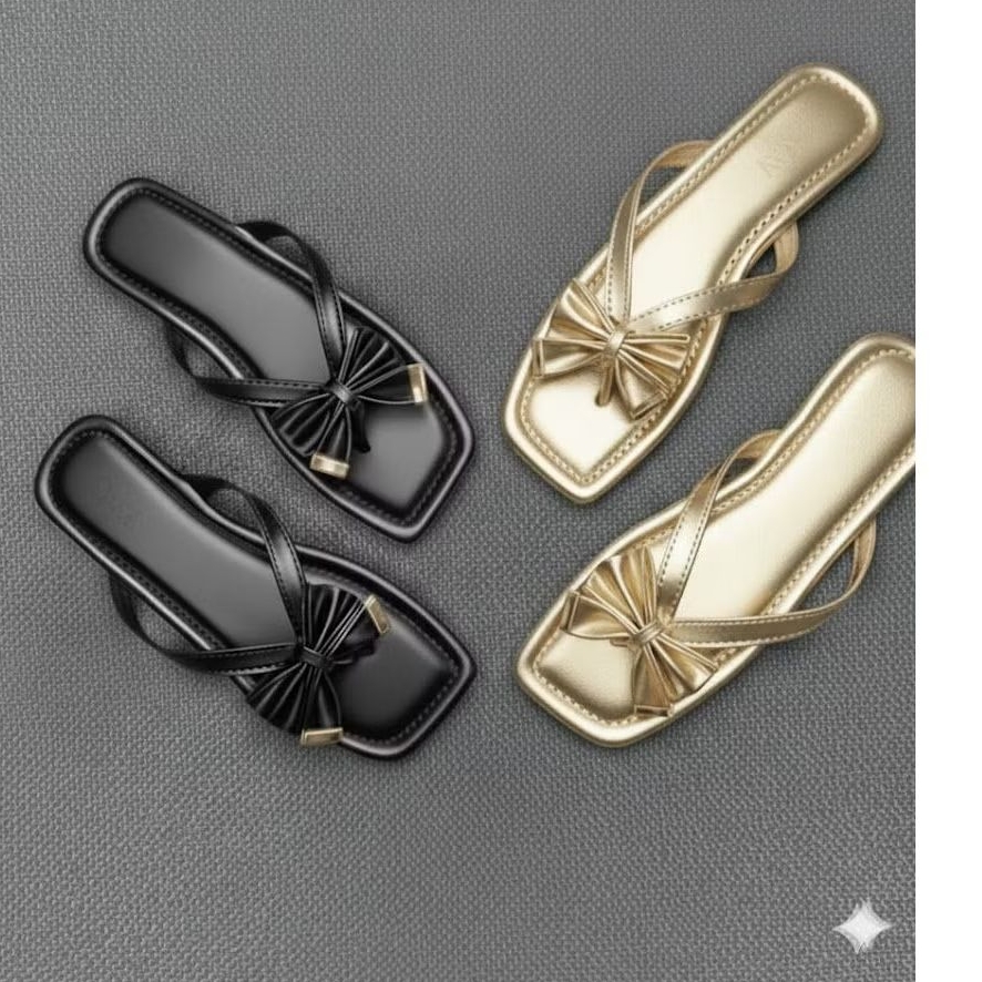 Sandal  Teplek Wanita Anti Slip Sendal Flat Bahan Tipis Simple Elegan