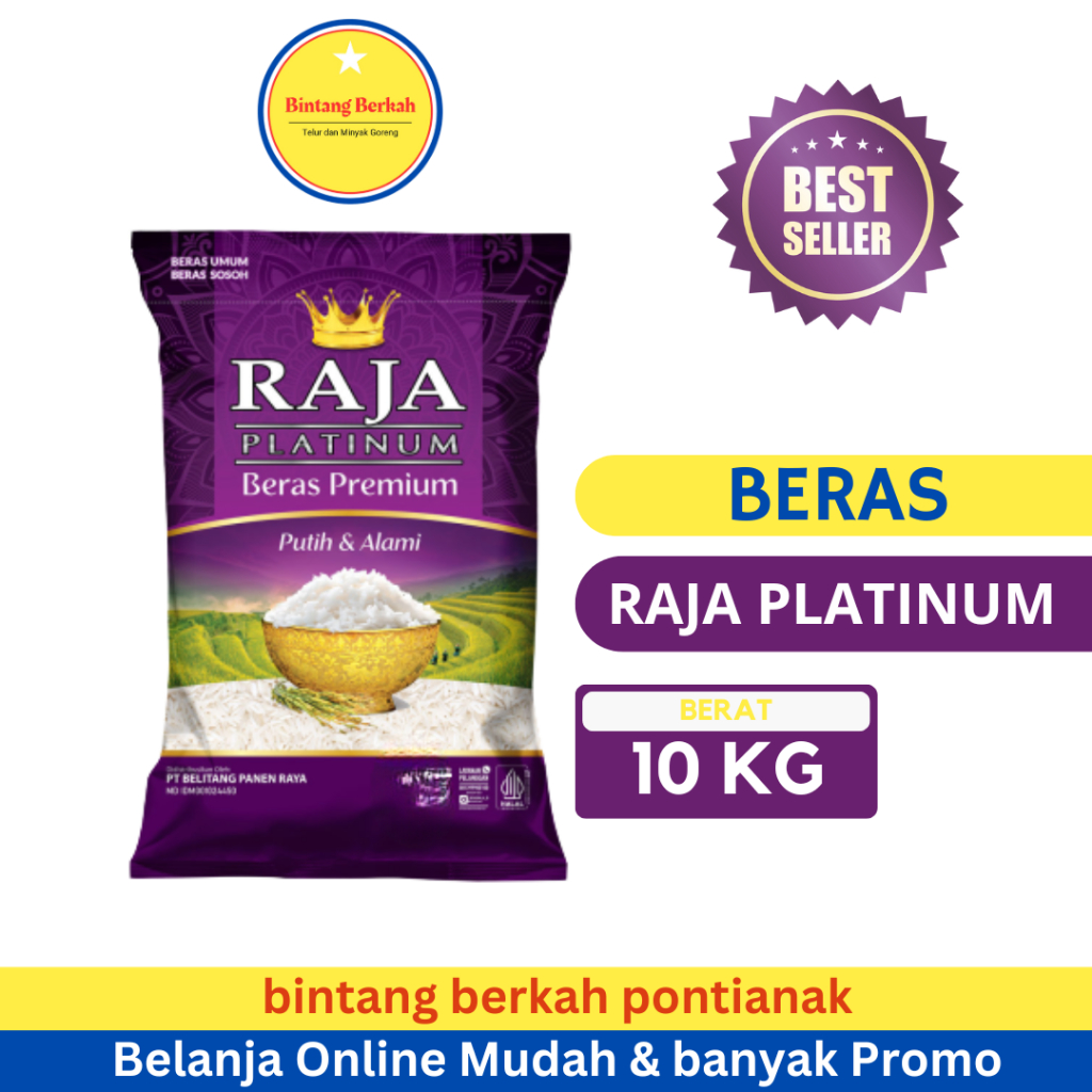 Beras Raja Platinum Premium 5kg & 10kg - Beras Putih Alami, Bersih & PULEN BERAS PREMIUM - INSTAN - 