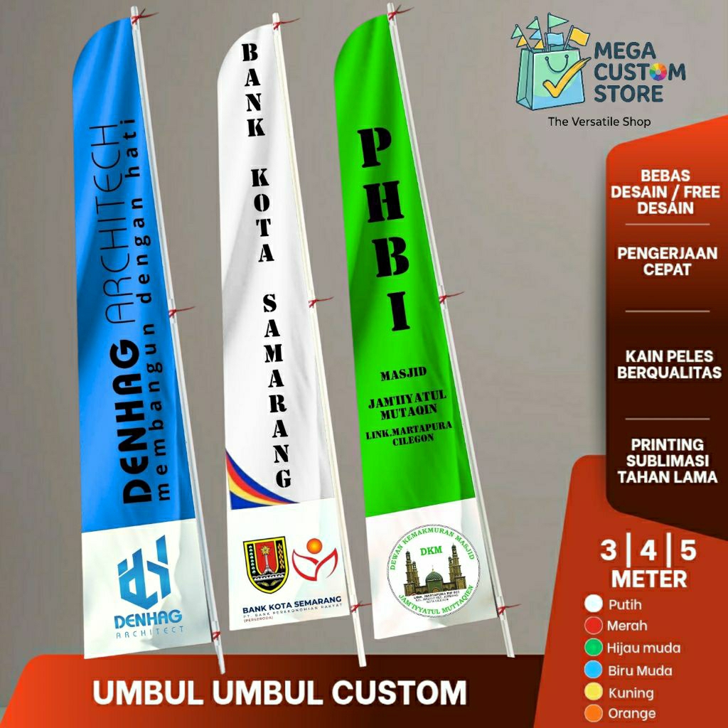 BENDERA CUSTOM UMBUL UMBUL KAPSUL | 3 4 5 METER | BEBAS DESAIN