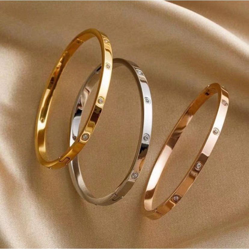 Gelang Bangle TItanium Wanita Model Nagita Permata Dan Polos Bracelets Anti Karat Dan Tidak Mudah Lu