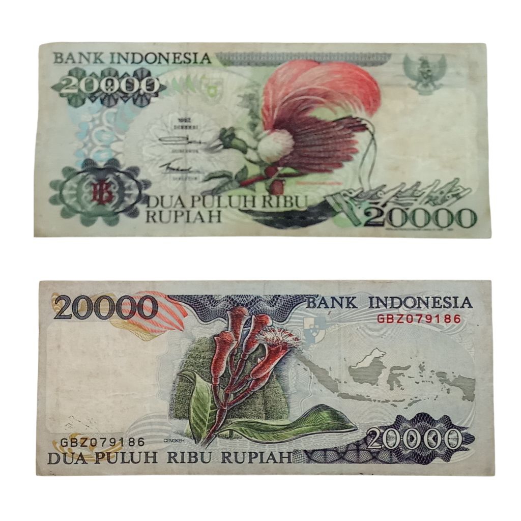 Uang Kuno 20000 rupiah cendrawasih tahun 1992 bekas