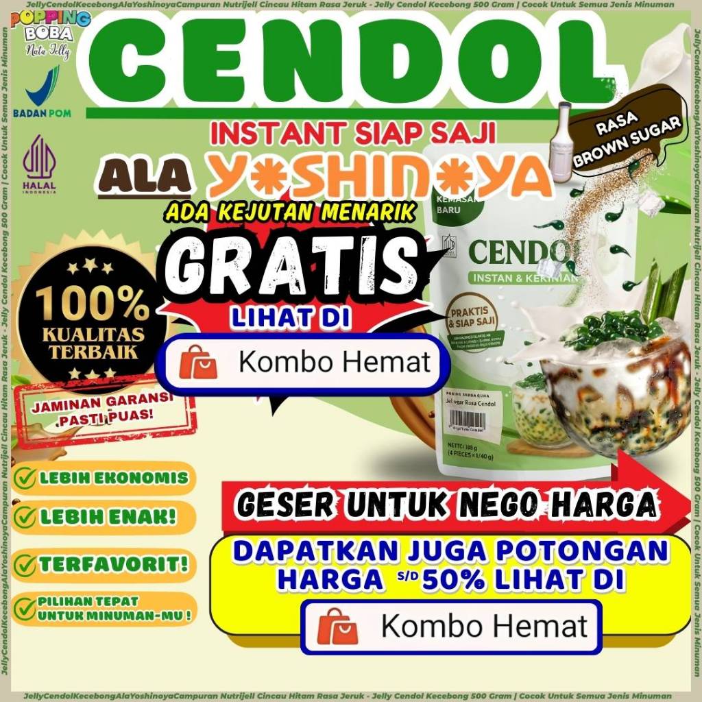 JellyCendolKecebongAlaYoshinoyaCampuran Nutrijell Cincau Hitam Rasa Jeruk - Jelly Cendol Kecebong 50